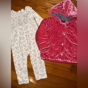 Toddler Quilted Velvet Pink Jacket and Floral Long Sleeve Romper Bundle